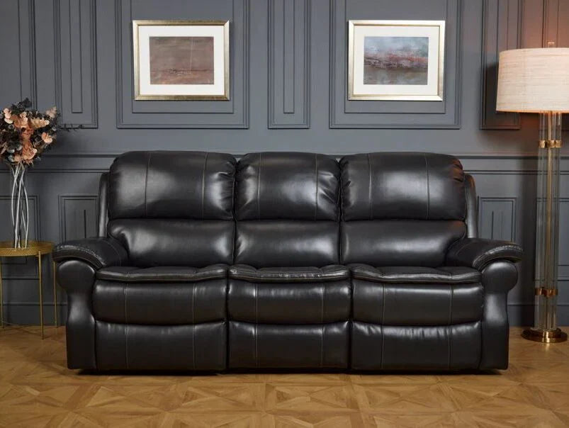 Abbey Reclining Sofas In Bonded Black Real Leather – view 7