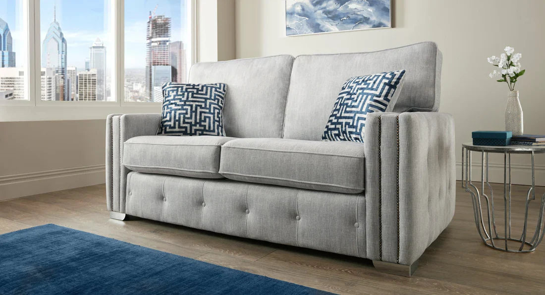 Boston Elegant Tweed Grey Fabric Sofa For Elderly People With Round Wooden Legs