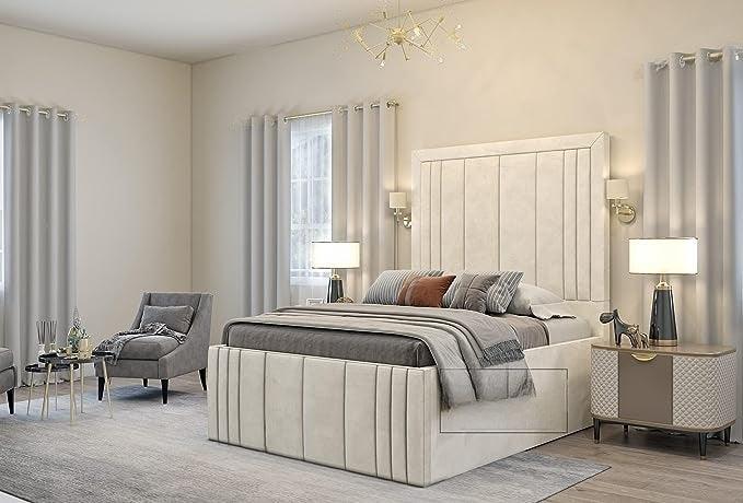 Upholstered Tall Fabric Headboard Bed Frame