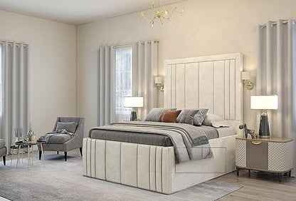 Upholstered Tall Fabric Headboard Bed Frame