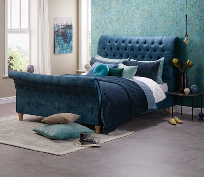 Upholstered Blue Swan King Size Bed Frame