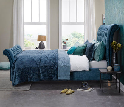 Upholstered Blue Swan King Size Bed Frame