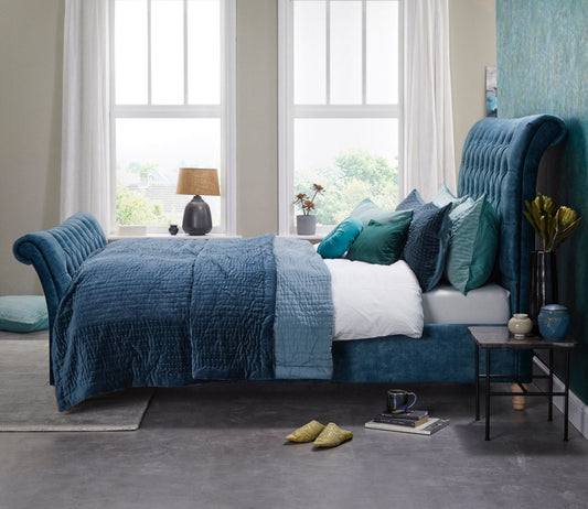 Upholstered Blue Swan King Size Bed Frame