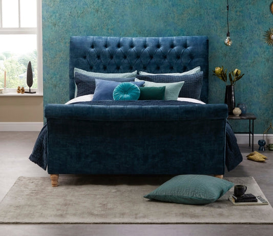 Upholstered Blue Swan King Size Bed Frame