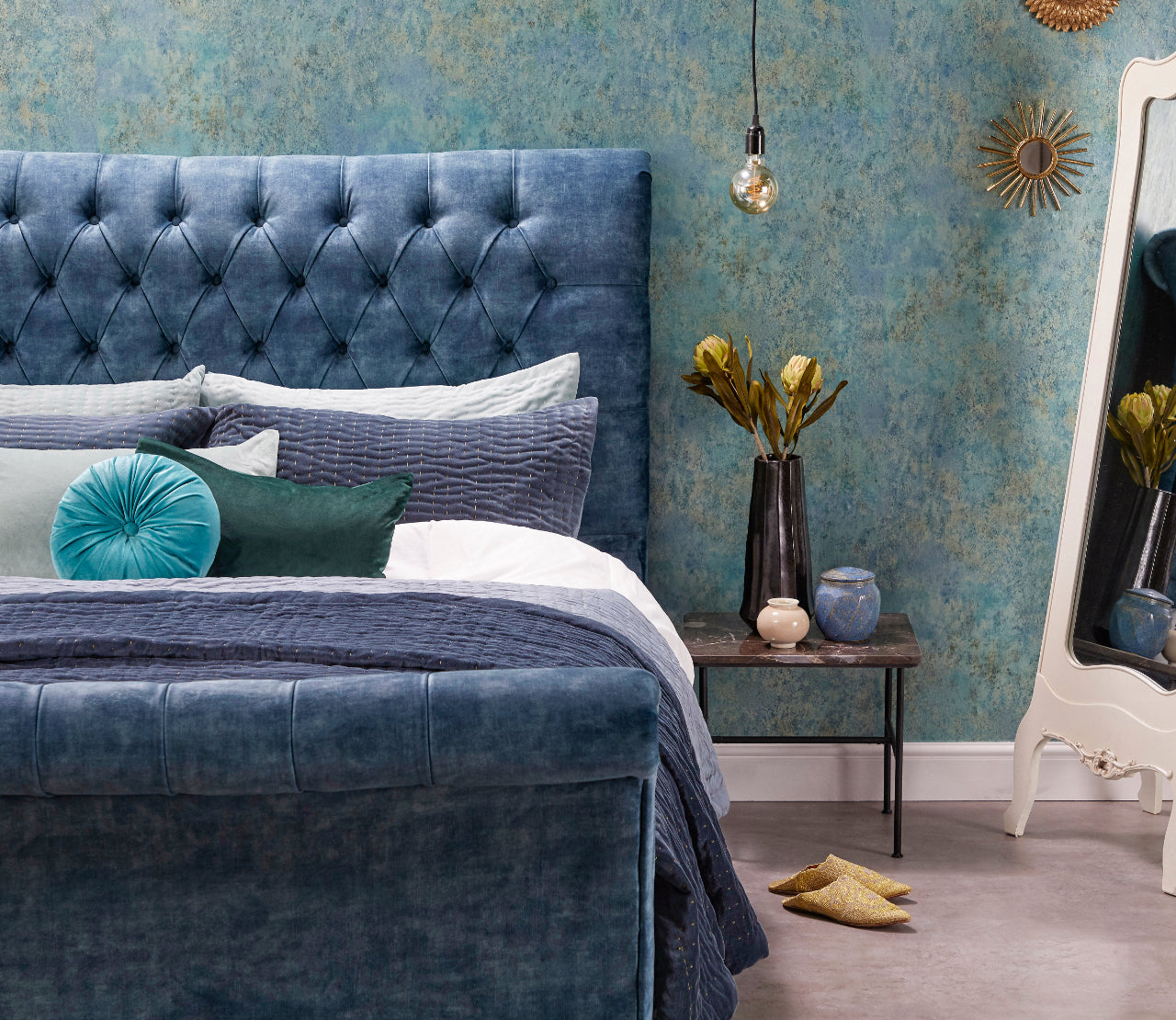 Upholstered Blue Swan King Size Bed Frame