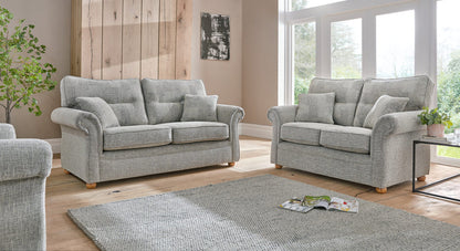 Boston Elegant Tweed Grey Fabric Sofa For Elderly People With Round Wooden Legs