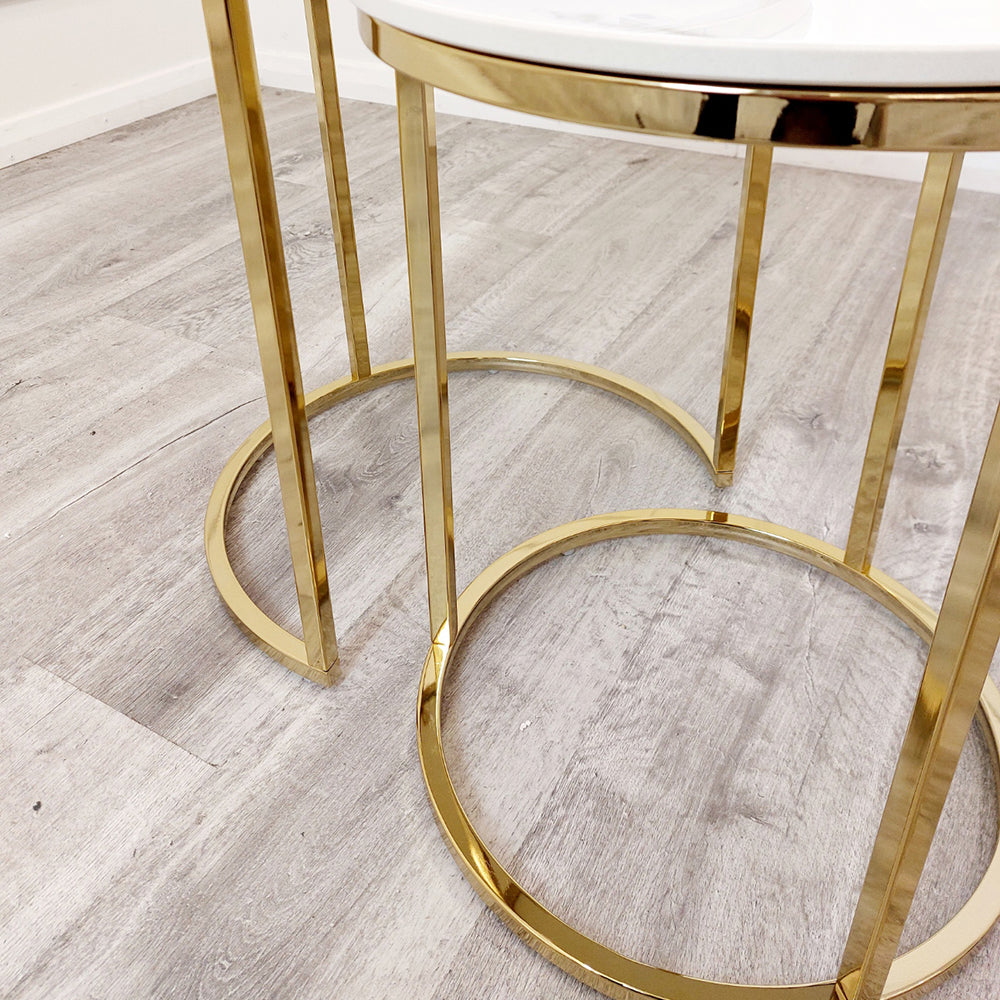 Cato SHORT Nest of 2 short Gold Tables - white
