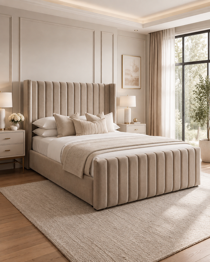 Dora panel wingback ottoman storage bed -  Mink