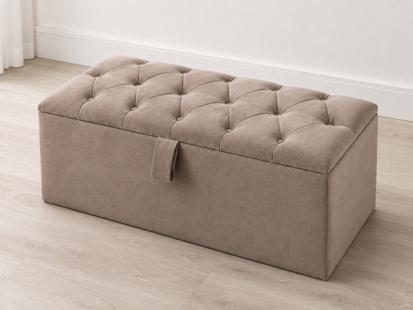 Mink Button-Tufted Storage Ottoman Box