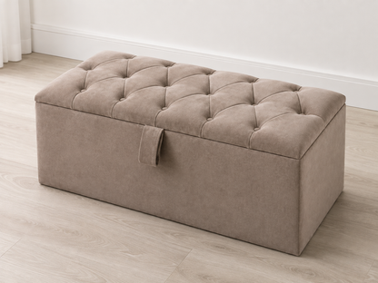 Mink Button-Tufted Storage Ottoman Box