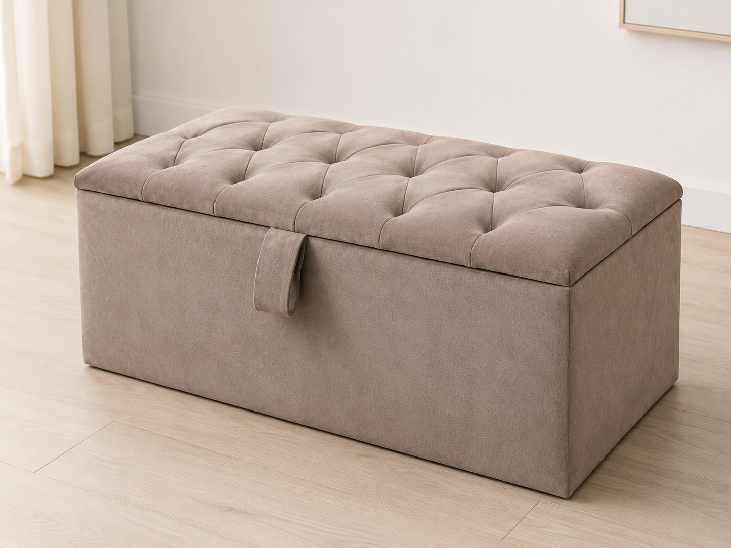 Mink Button-Tufted Storage Ottoman Box
