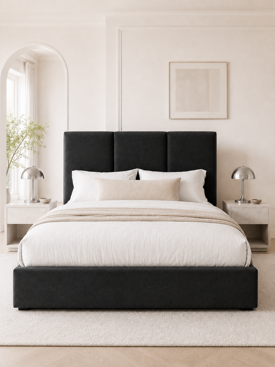 Milan Panelled Wingback Ottoman Storage Bed – Onyx Black