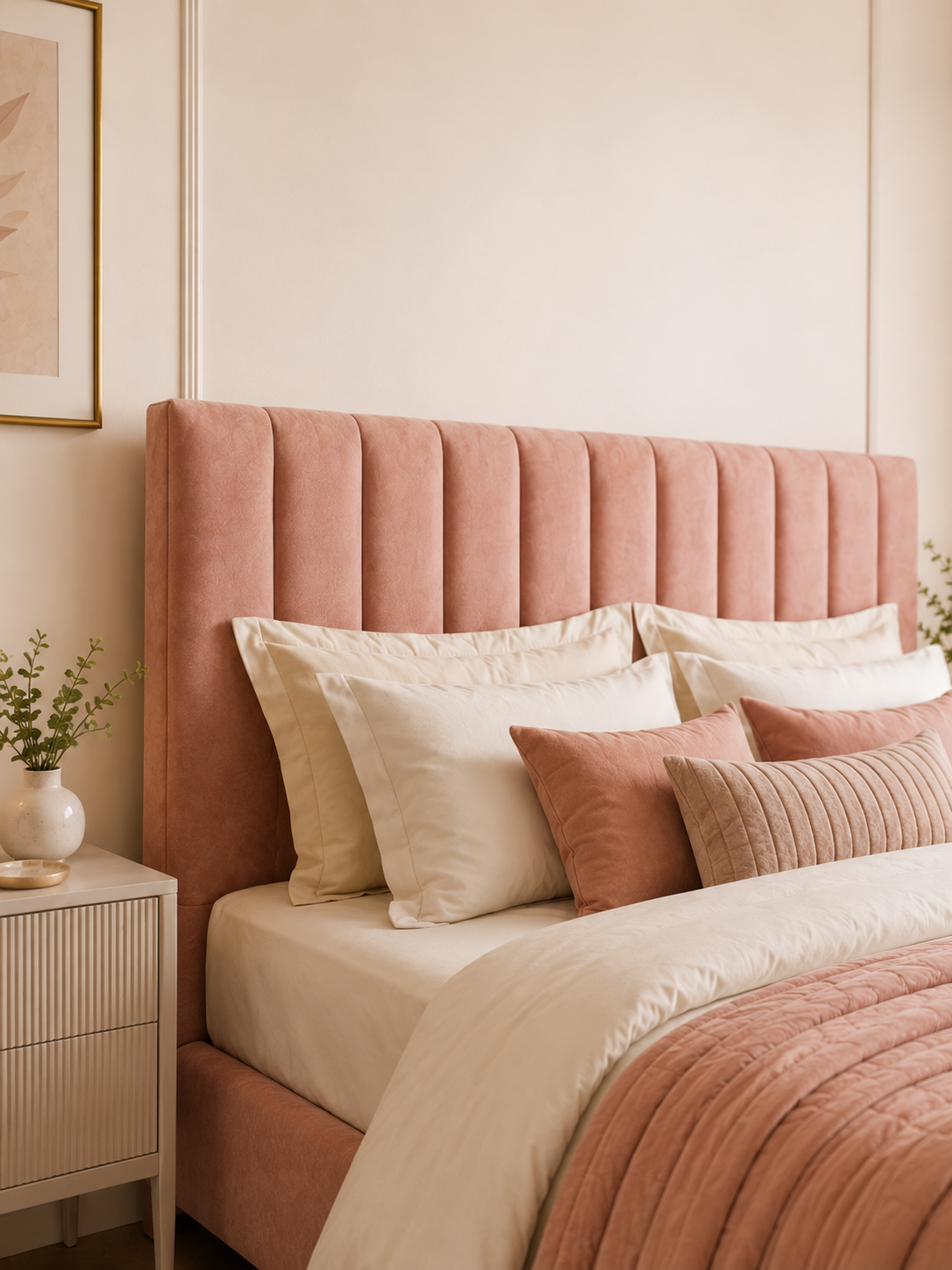 Siena Fluted Wingback Velvet Ottoman Storage Bed – Blush Pink