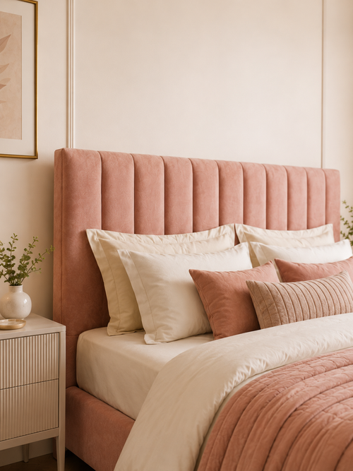 Siena Fluted Wingback Velvet Ottoman Storage Bed – Blush Pink