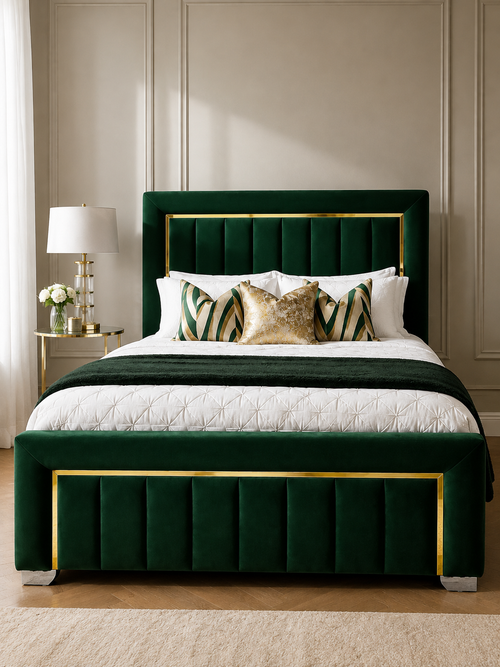 Hudson Channel-Tufted Wingback Ottoman Storage Bed – Forest Green