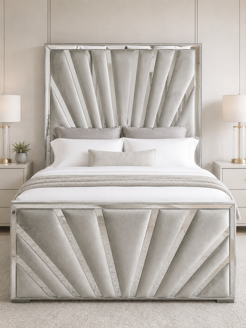 Belgravia Sunburst Deco Ottoman Storage Bed – Silver Grey