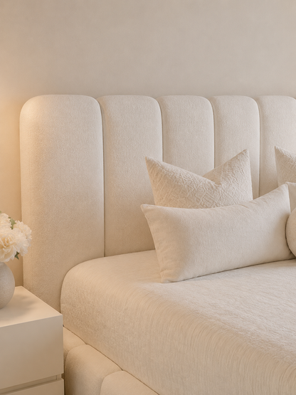 Knightsbridge Bubble Bouclé Ottoman Storage Bed — white ottoman bed in off-white bouclé with a rounded bubble-segment frame (view 7)
