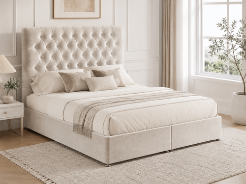 Cadogan Buttoned Ottoman Storage Bed – Ivory