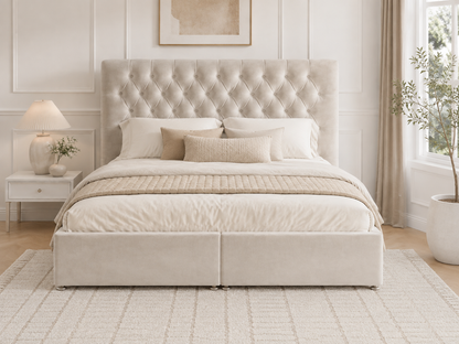 Cadogan Buttoned Ottoman Storage Bed — white ottoman bed in ivory velvet with a deep-buttoned headboard (view 5)