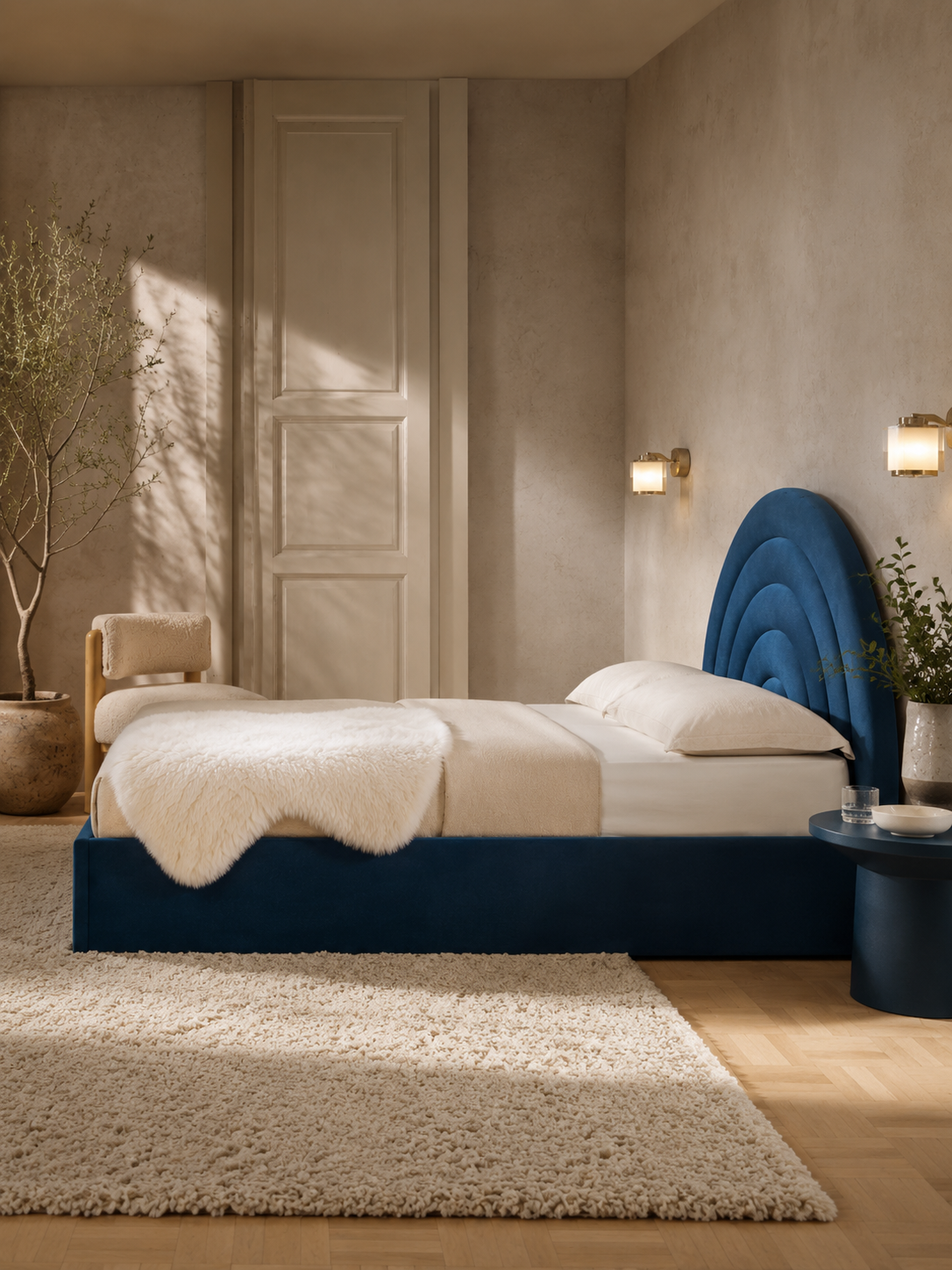 Tetbury — navy velvet ottoman bed with an arched headboard (view 4)