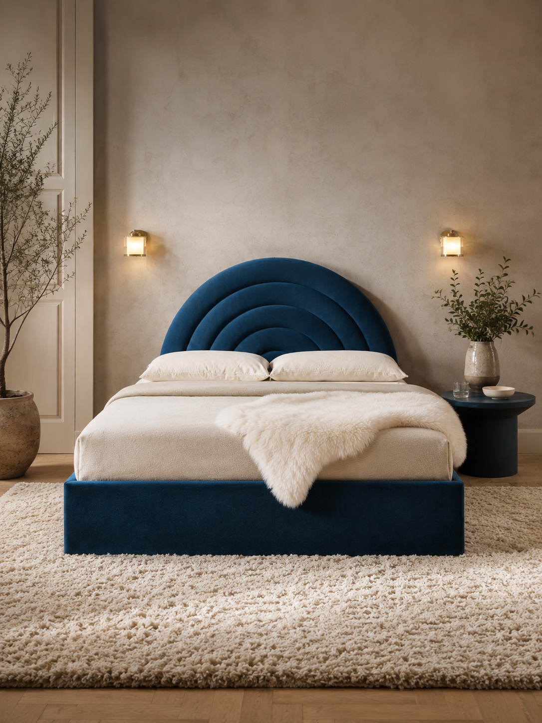 Tetbury — navy velvet ottoman bed with an arched headboard (view 5)