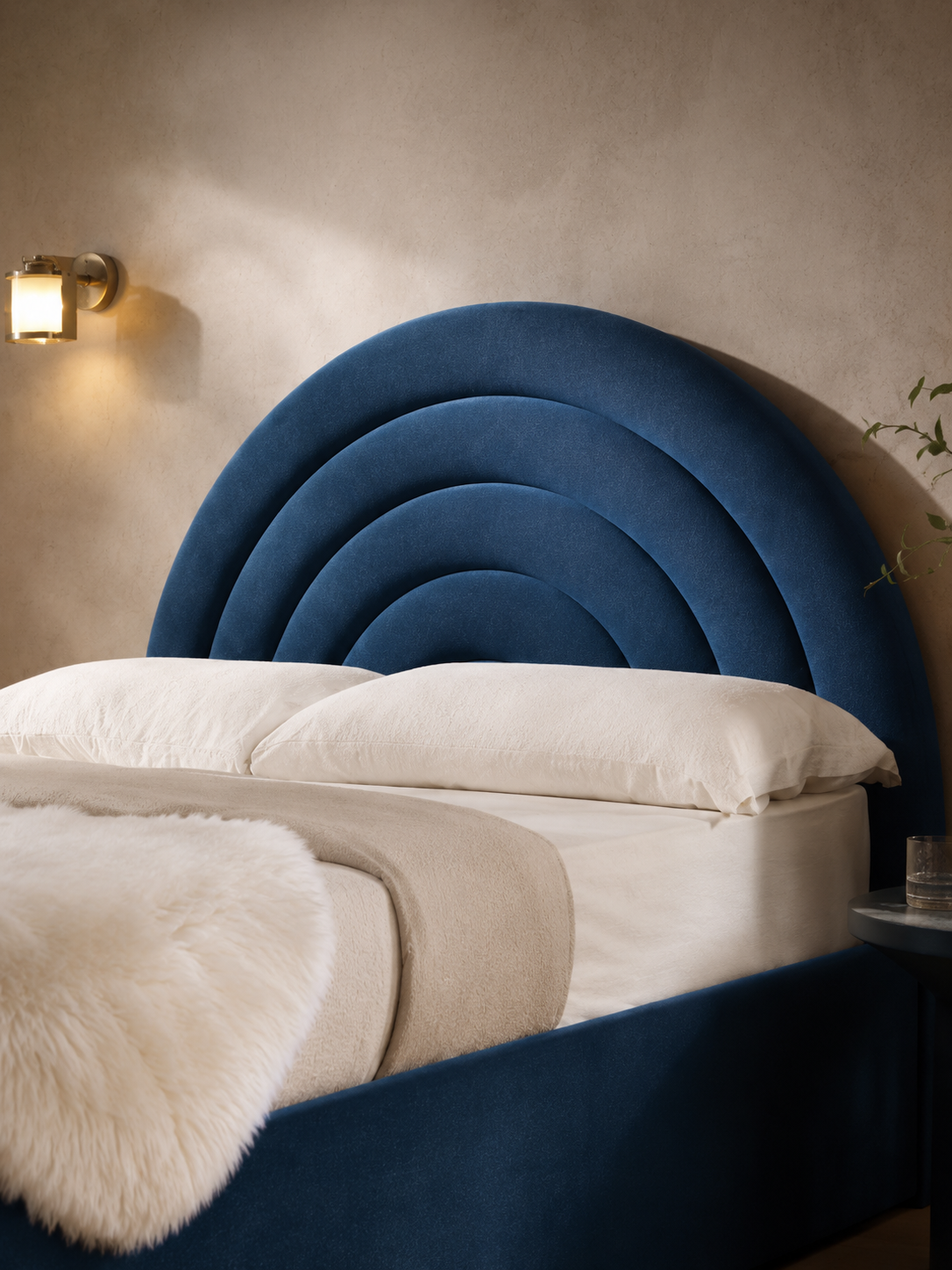 Tetbury — navy velvet ottoman bed with an arched headboard (view 7)