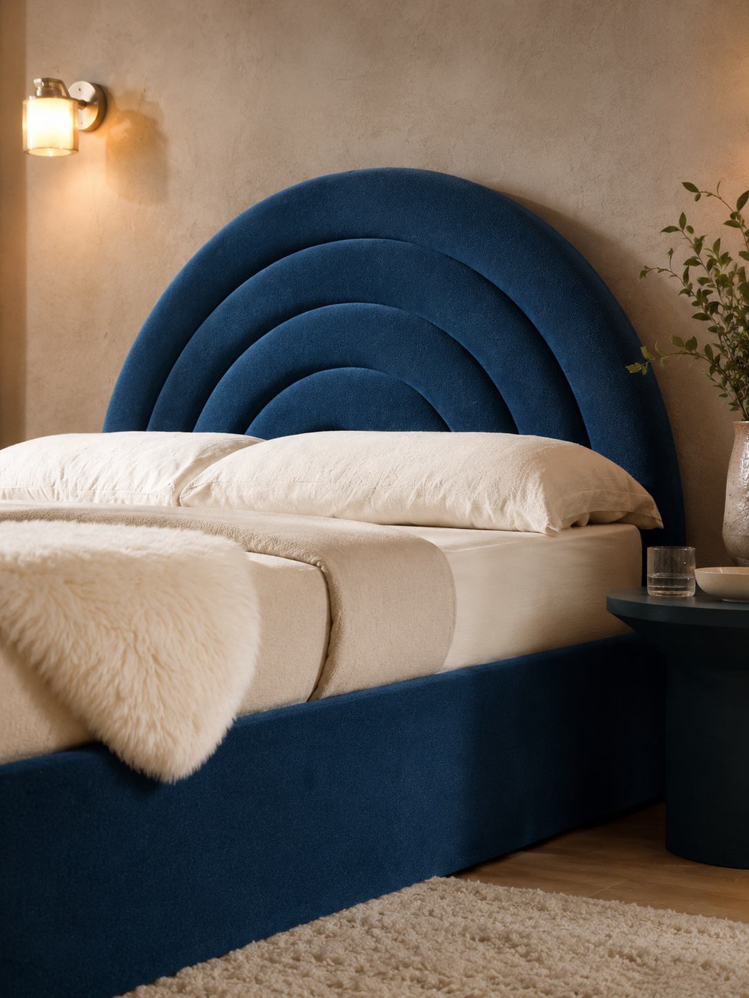 Tetbury — navy velvet ottoman bed with an arched headboard (view 8)