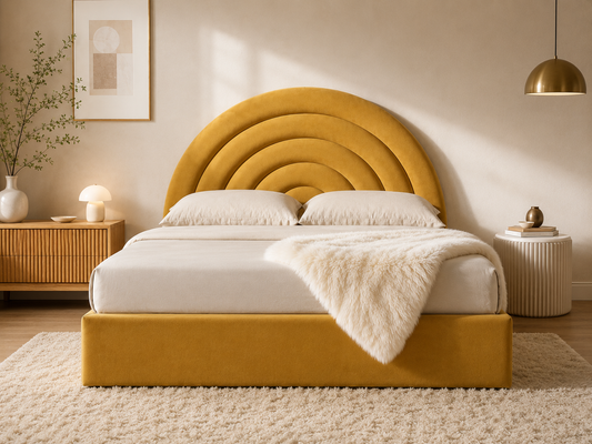Tetbury — mustard velvet ottoman bed with an arched headboard (view 2)