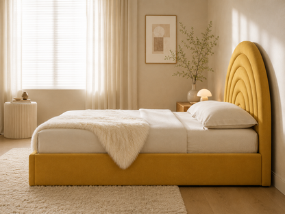 Tetbury — mustard velvet ottoman bed with an arched headboard (view 4)