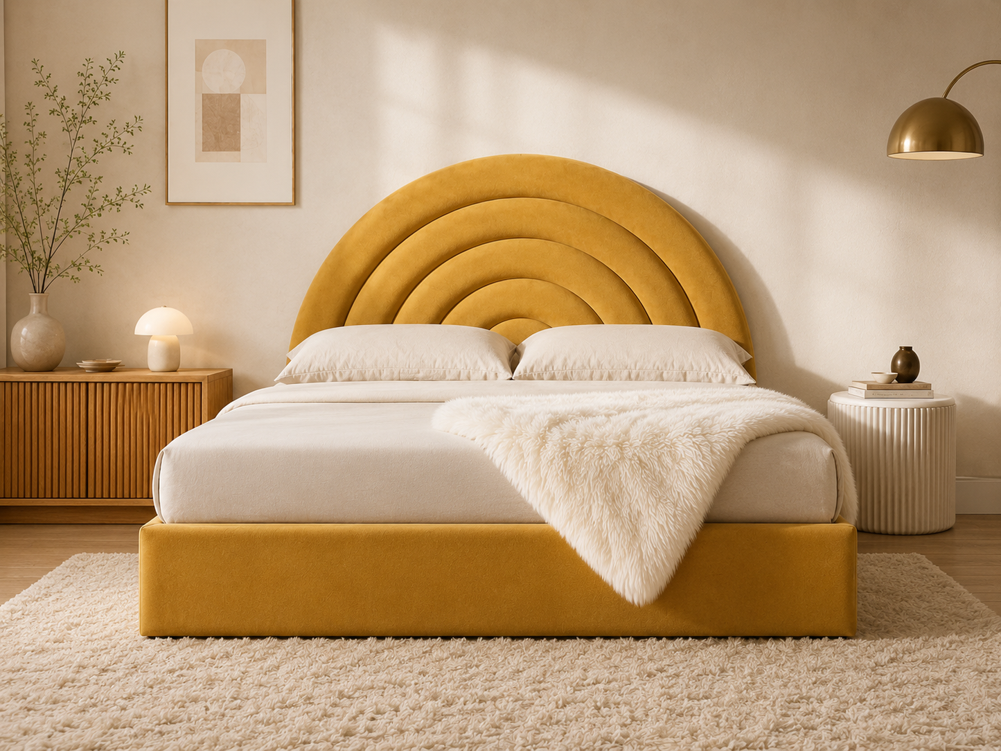 Tetbury — mustard velvet ottoman bed with an arched headboard (view 5)