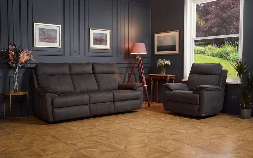 Continental Electric Reclining Grey Fabric Suede Sofas – view 10