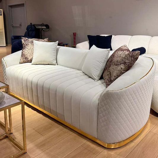 Dubai Cream Gold Premium Sofa Velvet Fabric – view 2