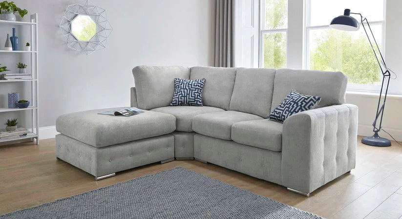 Elegance Handmade Cozy Buttoned Bottom Grey Fabric Sofa – view 4