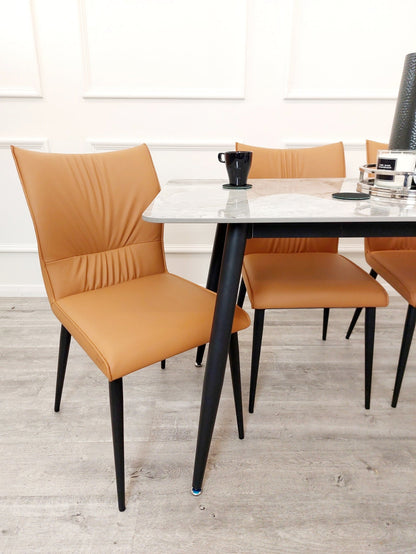 Flora Leather Dining Chair – Ruched Back & Black Scandinavian Legs – view 3