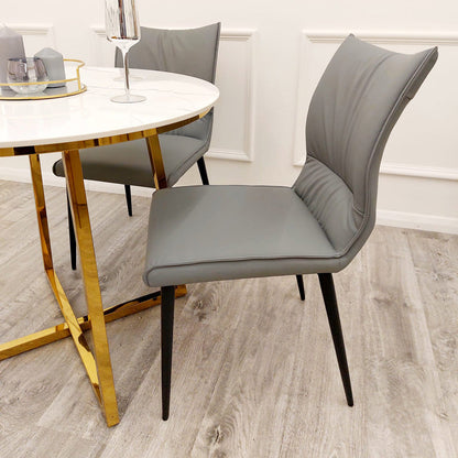 Flora Leather Dining Chair – Ruched Back & Black Scandinavian Legs