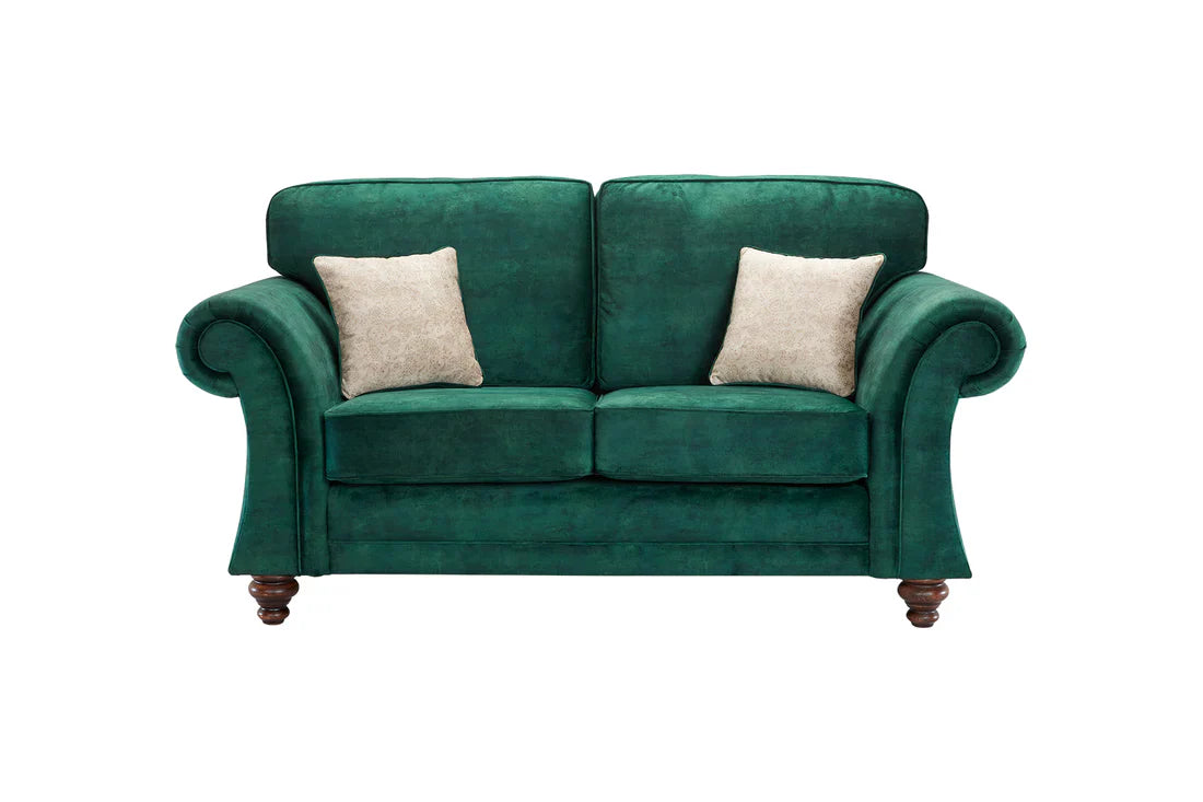 Genoa Handmade Sofas In Milano Emerald Green Fabric With Turned Wooden Legs