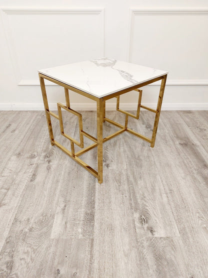 Geo Gold Lamp Table with Polar White Sintered Top – view 2