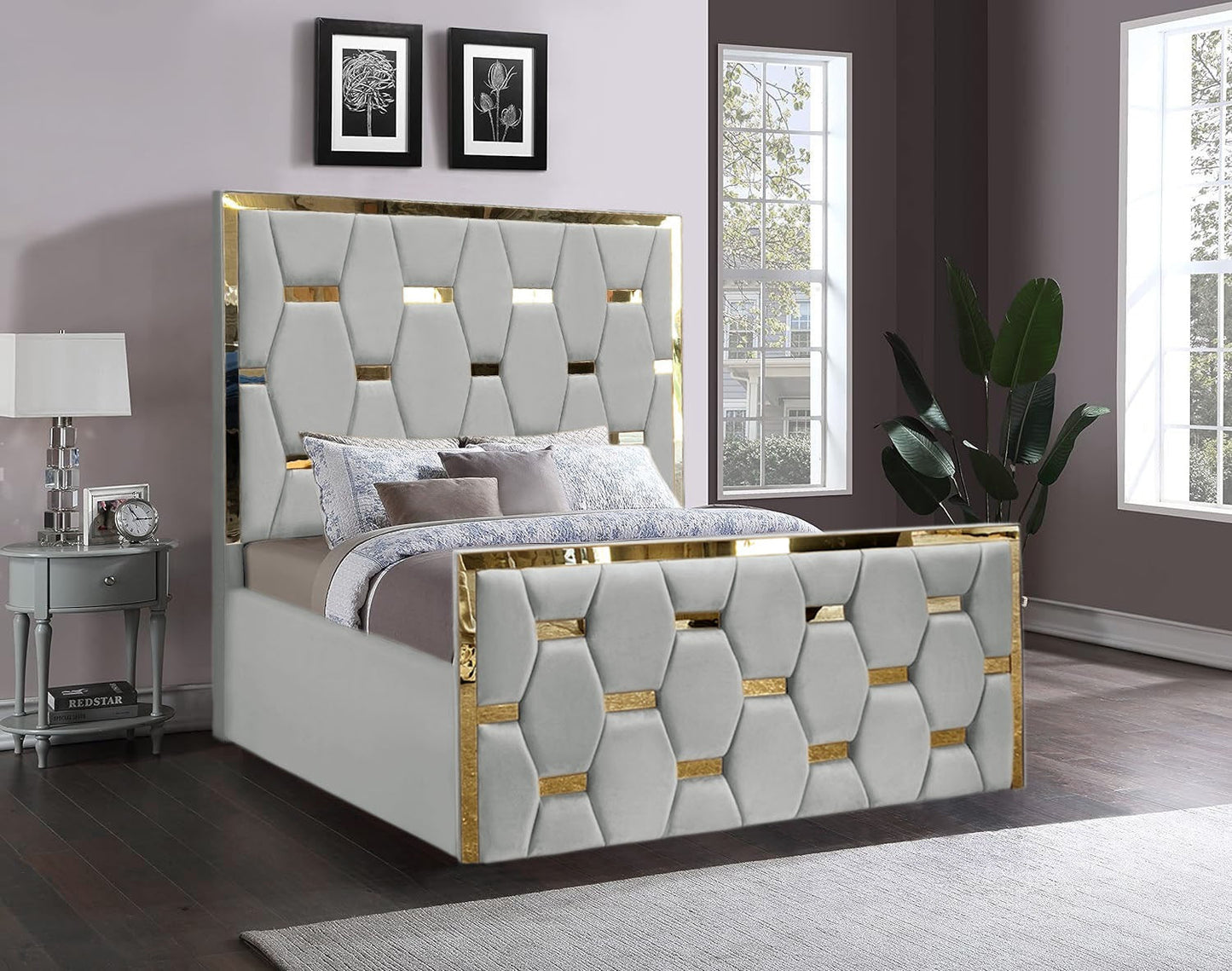 Golden stripes pyramid bed frame