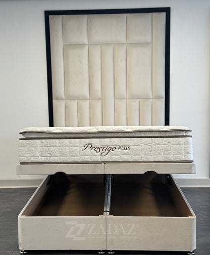 Cream Elegance Bed with Divan Ottoman Storage "Come with 80 Inch High Head Board"