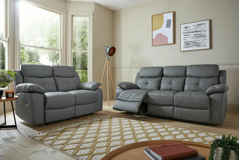 Lopez Recliner 3+2 Seater Genuine Grey Leather Sofa Set – view 4