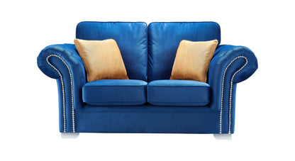 Manhattan Blue Fabric Sofas Chesterfield Style Arms With Chrome Feet – view 7