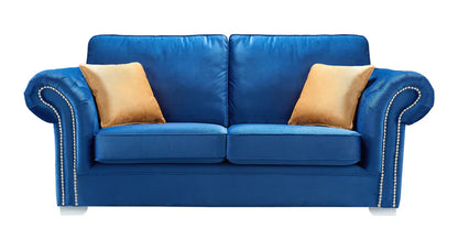 Manhattan Blue Fabric Sofas Chesterfield Style Arms With Chrome Feet – view 6