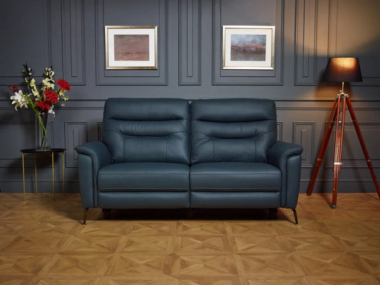 Megan Original Reclining Navy Blue Real Leather Sofas – view 2