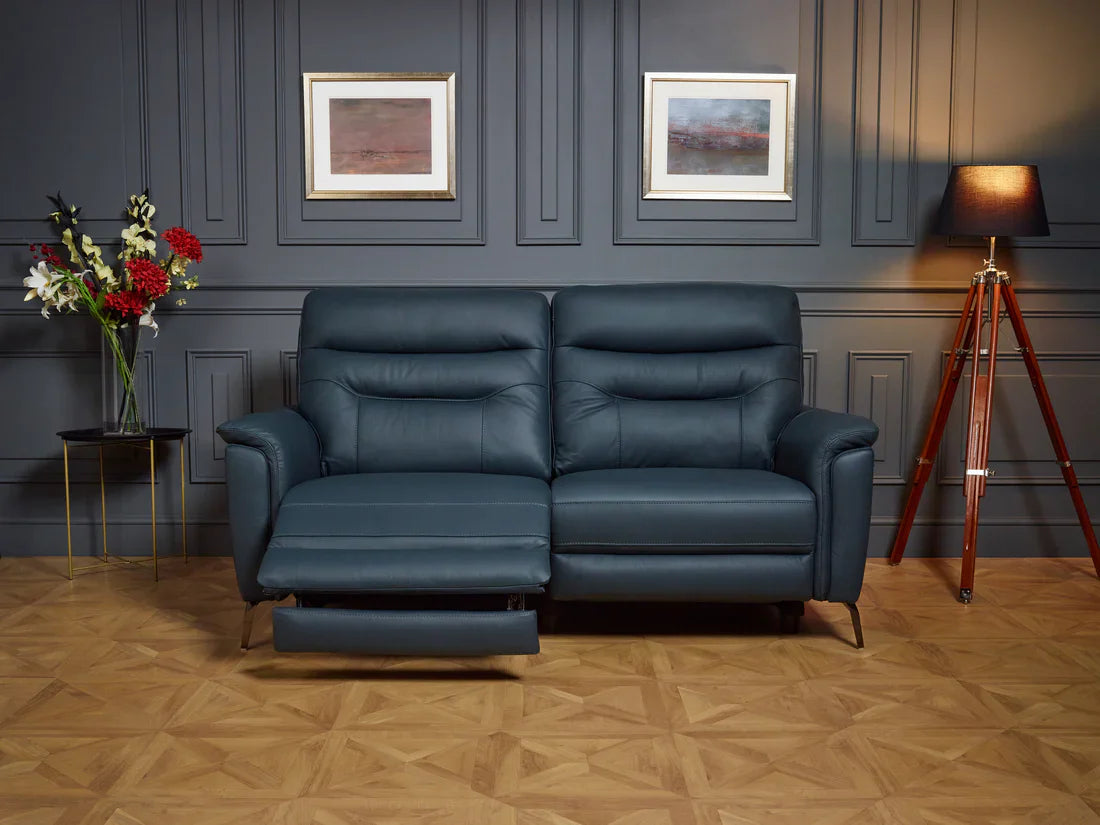 Megan Original Reclining Navy Blue Real Leather Sofas – view 3