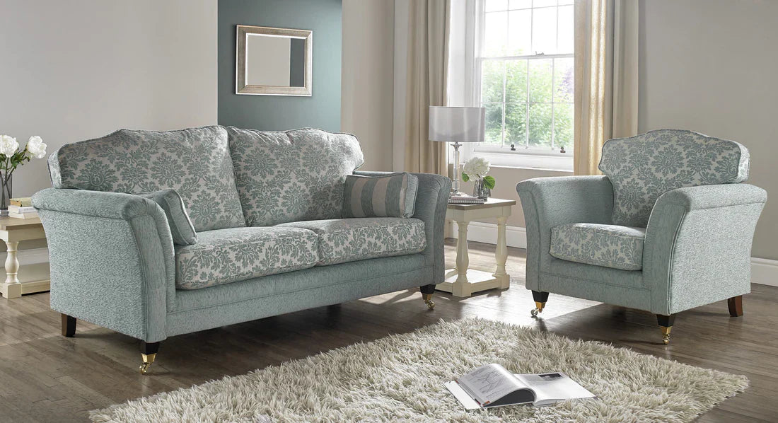 Minty Mark Handcrafted Premium Floral Blue Real Fabric Sofas For Old People