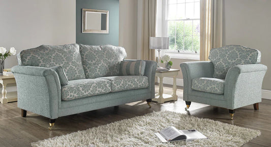 Nebraska Bespoke Grey Fabric Studded With Chrome Feet Sofa For Elderly