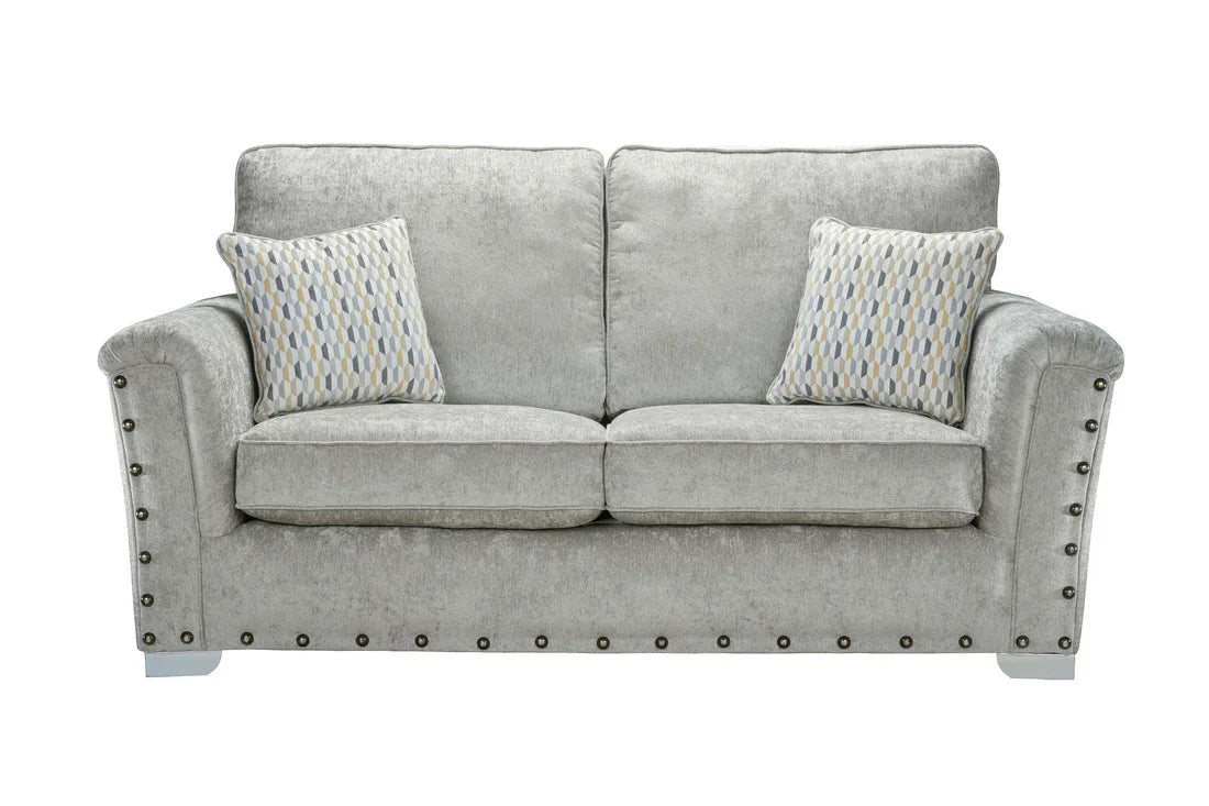 Nebraska Bespoke Grey Fabric Studded With Chrome Feet Sofa For Elderly