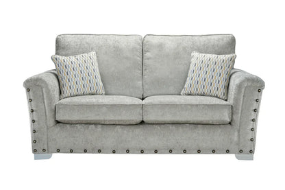 Nebraska Bespoke Grey Fabric Studded With Chrome Feet Sofa For Elderly