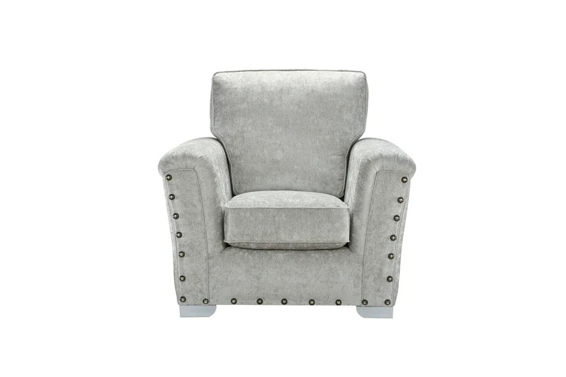 Nebraska Bespoke Grey Fabric Studded With Chrome Feet Sofa For Elderly – view 4
