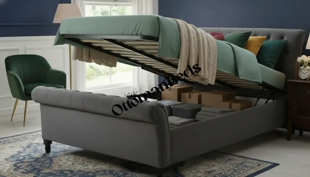 Richmond Elegance Grey Fabric Ottoman Bed
